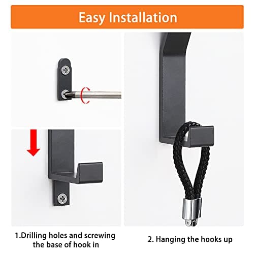 Black Wall Mount Coat Rack Hooks, 4Packs, Bath Towel Rope for Kitchen, Foyers & Bedrooms