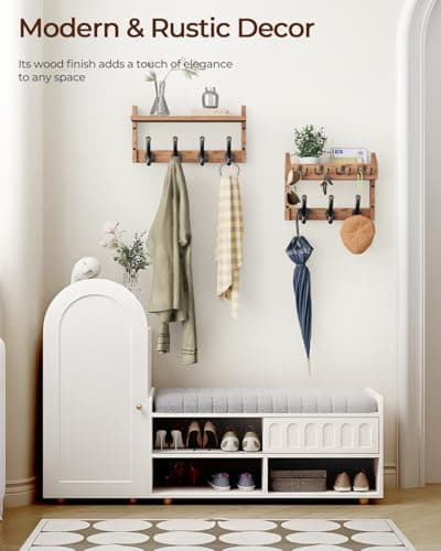 Tatub 29" Wall Mount Coat Rack with Shelf & 7 Hooks & 4 Key Hangers, Wood Organizer for Living Room, Bedroom, Bathroom