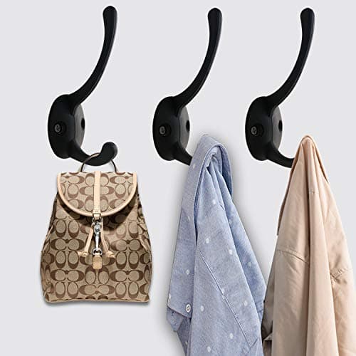 12 Pack Black Coat Hooks Wall Mounted with Screws - Retro Double Hooks for Various Items