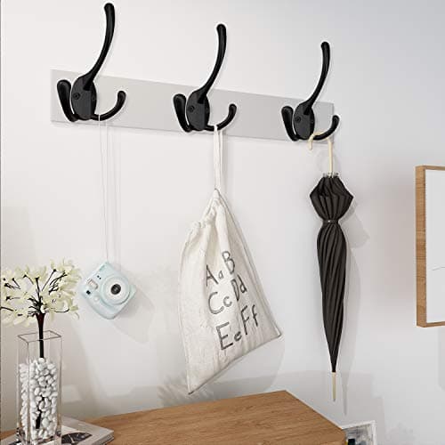 Heavy Duty Triple Coat Hooks Wall Mounted - Set of 14 with Screws, Black - Utility Hooks for Coat, Bag, Towel, Umbrella - Retro Style - Rustic Design - Ideal for Home or Office