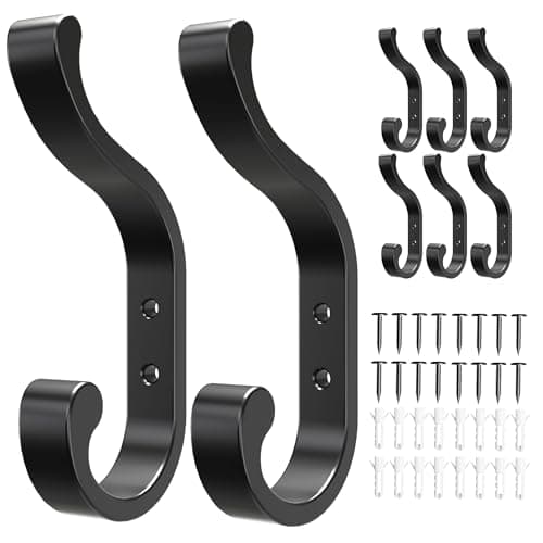 Black Wall-Mount Coat Hanger, 4 Pack - Hold 30 Lb, Heavy Duty Coat Hooks — Black