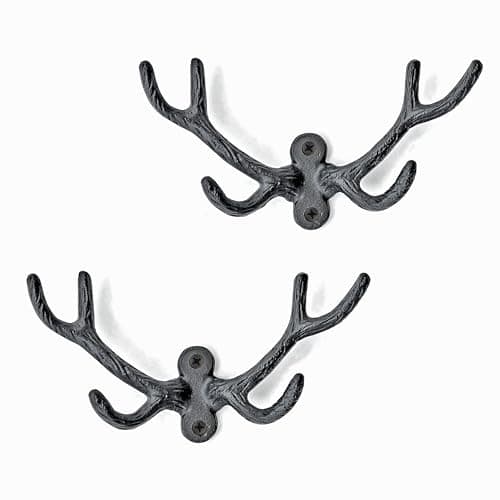 Vintage Black Rustic Farmhouse Ambipolar 2-Pack Deer Antler Style Coat Hooks