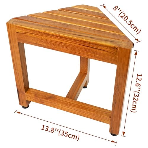 VaeFae Teak Shower Corner Bench, Wooden Foot Rest for Inside Shower