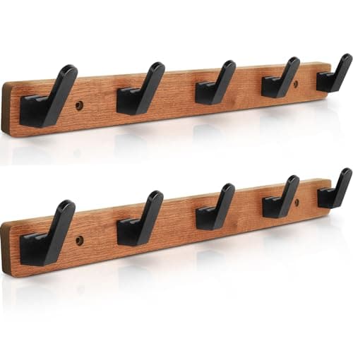 IBosins 33.5'' Wall-Mounted Coat Rack with 10 Double Hooks for Entryway — Brown Plate & Black Hook