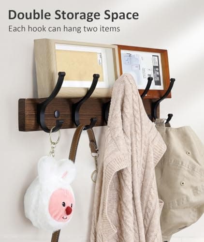 Brown Wood Wall Mount Coat Rack with 5 Hooks (1Pack)
