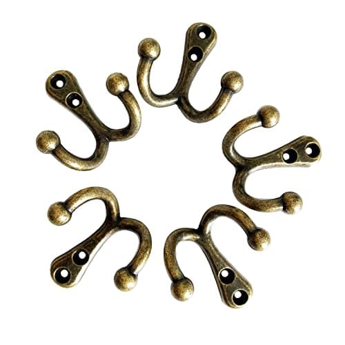 Vintage Heavy Duty Coat Hooks (5 Pack) for Hanging Clothes and Accessories