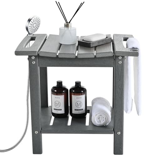 Weather-Resistant HDPE Shower Bench, Waterproof Foot Stool for Spa Bathroom (Black) — Grey