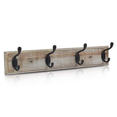 White Wall Mount Coat Rack, 17" Wood & 4 Hooks, Heavy Duty Zinc Alloy, Perfect for Bedroom, Bathroom, Kitchen — Pinewood