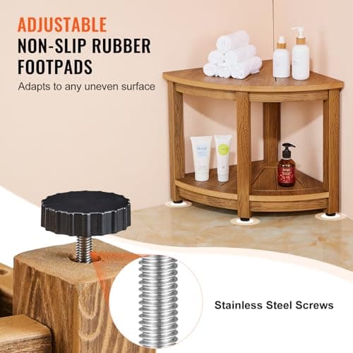 VEVOR HDPS Waterproof Shower Bench, 18.5" Corner Stool with Storage, 350lbs Capacity