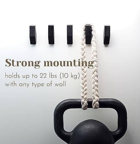 Modern Black Wooden Wall Hooks - Set of 5 for Coats, Bags, Hats