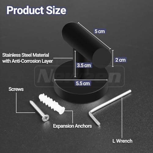 Black Matte Towel Hooks, Stainless Steel, 4 Packs Bathroom & Kitchen Wall Mount