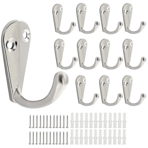 BokWin 12PCS White Coat Hooks for Hanging Hats, Towels, Keys & More — Silver