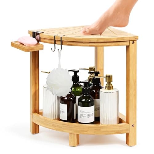 Ollieroo White 2-Tier Bamboo Corner Shower Stool with Storage — Yellow