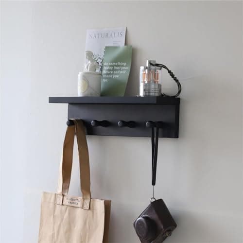 Walnut Wooden Wall-Mounted Coat Rack with Hooks (1pcs) — black color