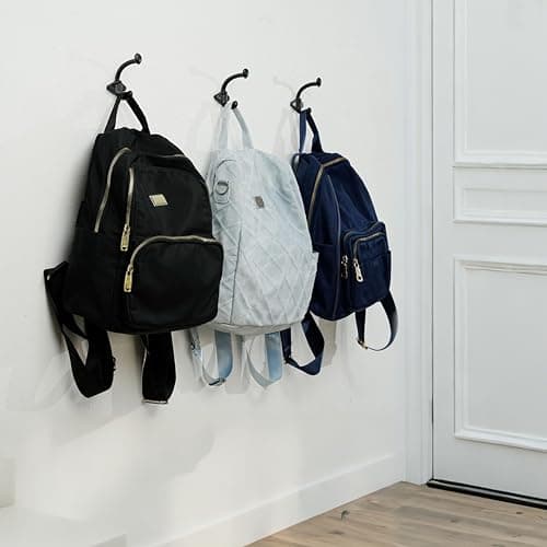 Skoolo Black Cast Iron Wall Hooks, Pack of 5 - Farmhouse Style, Dual-Direction Hanger