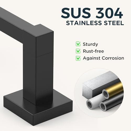 Modern Black Bathroom Hardware Set, Stainless Steel Towel Ring and Toilet Paper Holder for Wall Mount