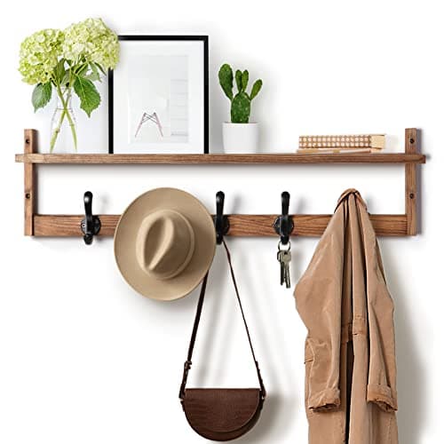 Tatub 29'' Rustic Brown Coat Rack with 5 Hooks & Shelf