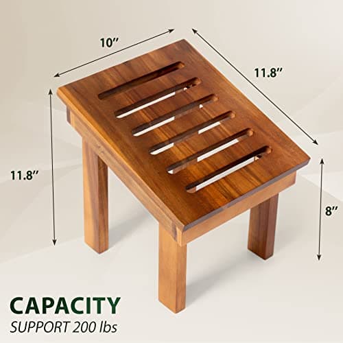 BLUEWEST Acacia Wood Shower Stool - Rest, Shave, & Bench for Small Spaces