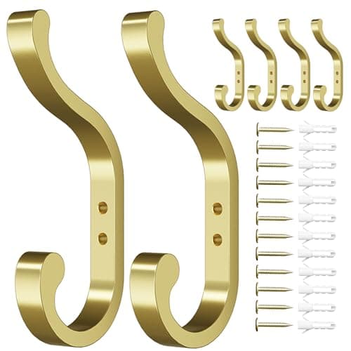 Black Wall-Mount Coat Hanger, 4 Pack - Hold 30 Lb, Heavy Duty Coat Hooks — Gold