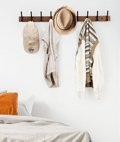 Brown Wood Wall Mount Coat Rack with 5 Hooks (1Pack)