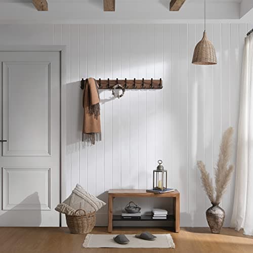 SKOLOO Rustic Wall Mount Coat Rack - 38.6 Wooden Hanger for Jackets and Coats