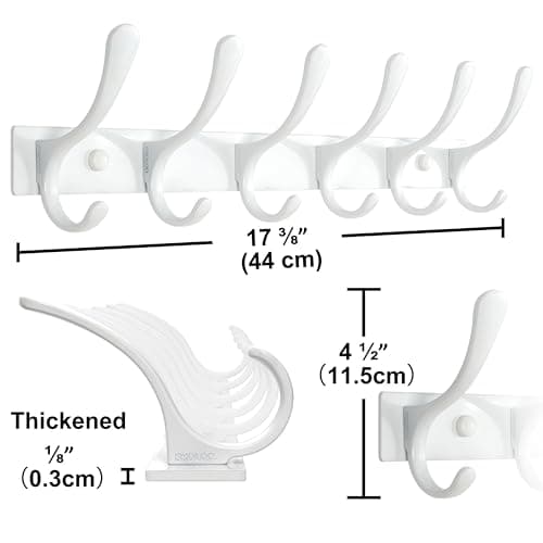SKOLOO Heavy Duty Stainless Steel Coat Rack - 6 Hooks, White