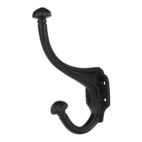 Heavy Duty Set of 4 Double Coat Hooks with Powder Coat Black — Double - Black Powder Coat 6 in