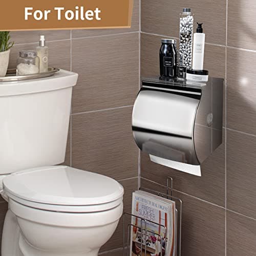 Polish Silver Dog Cat Proof Toilet Paper Holder with Shelf, Waterproof Stainless Steel