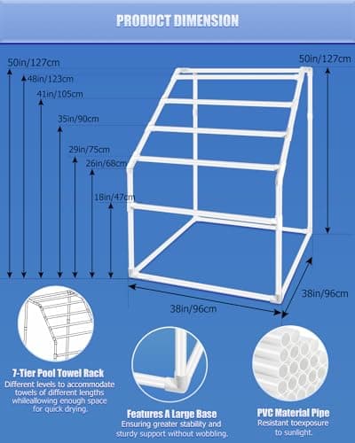 Hutigertech 7 Tier Heavy Duty Outdoor Poolside Towel Rack with Hammer