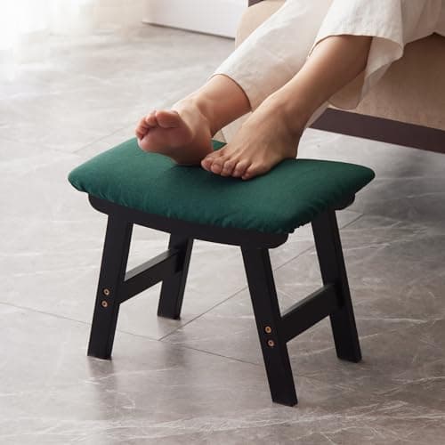 Bamboo Desk Foot Stool, Black Legs & Surface - Extra Seating — Black Stool Legs - Green Surface