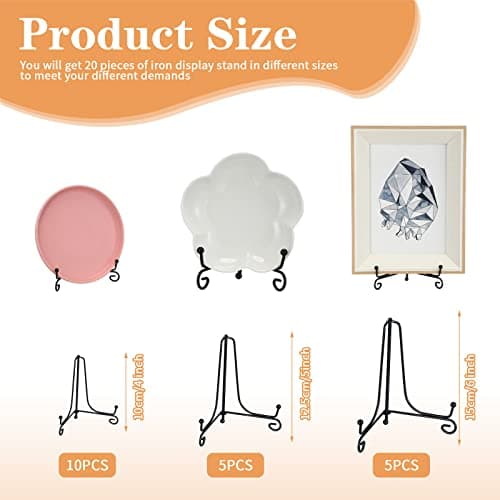 Nuogo Black Iron Display Stand for 4-6 Inch Tablets & Art, Picture Frames, Collectibles (20pcs Plate Stands)