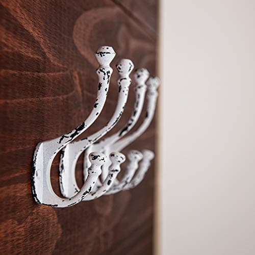 Craftsman Road Black Vintage Cast Iron Wall Hooks - Rustic Farmhouse Coat Hooks | Coats, Bags, Towels, Hats | Heritage S — Antique White