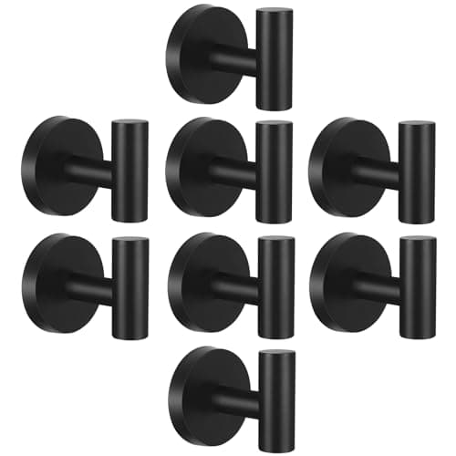 Bathroom Towel Hooks, 12pcs Mixed (4 Square + 8 Round, Black)