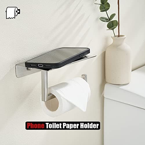 JQK 304 Stainless Steel Toilet Paper Holder and Phone Shelf, Brushed Finish TPH202-BN-T