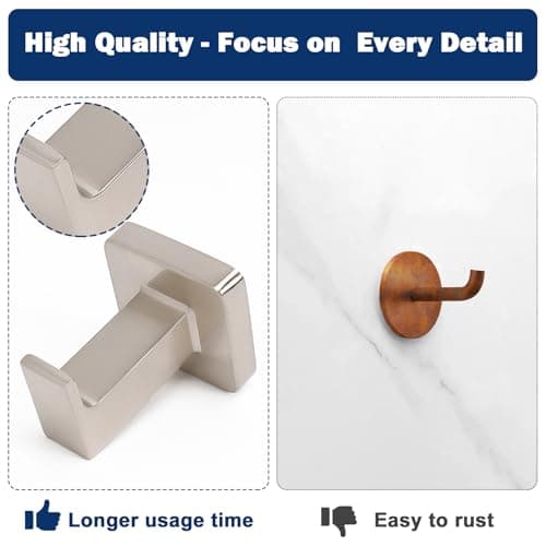 NearMoon SUS304 Stainless Steel Bath Towel Hooks - 3 Pack (Brushed Nickel)