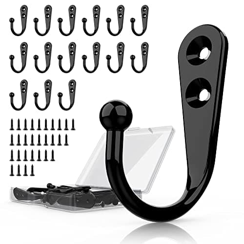 12PCS Heavy Duty Double Prong Hooks with 24 Screws for Home and Kitchen — 15PCS Black Hooks
