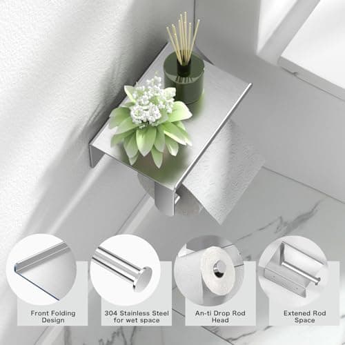ASTOFLI Rustproof Brushed Nickel Toilet Paper Holder with Shelf