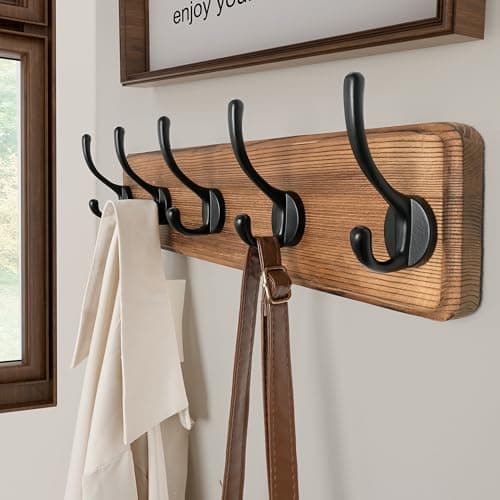 SKOLOO Rustic Pine Wall Mount Coat Rack - 5 Hooks