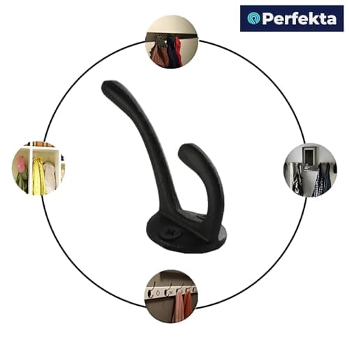 10-Piece Black Double-Prong Wall Hook Set – Heavy-Duty Metal Hangers for Coats, Towels & More – Decorative Home Organiza