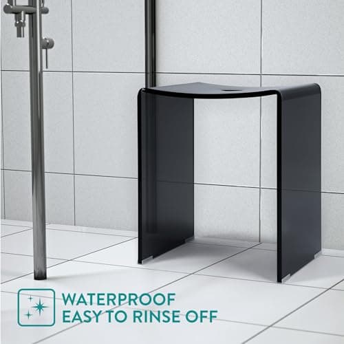 Navaris Black Acrylic Shower Bench - Waterproof 17.1" x 14.6" x 11" Seat