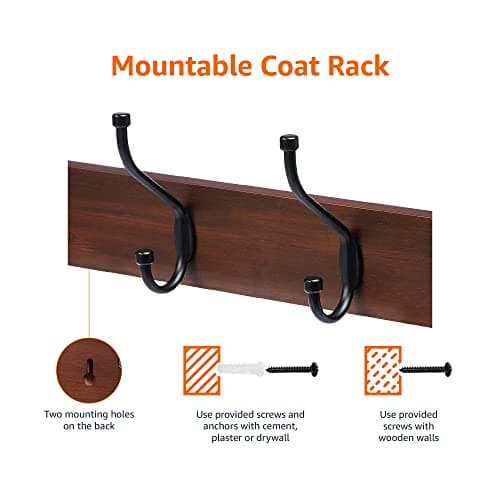 Amazon Basics Farmhouse Wall Mount Coat Rack, 5 Hooks, Light Walnut