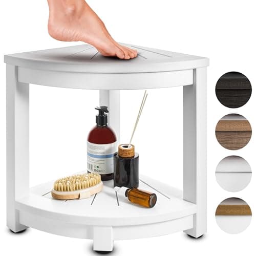 HDPE Corner Shower Stool - Waterproof Shower Bench for Shaving and Organizing (Brown) — White