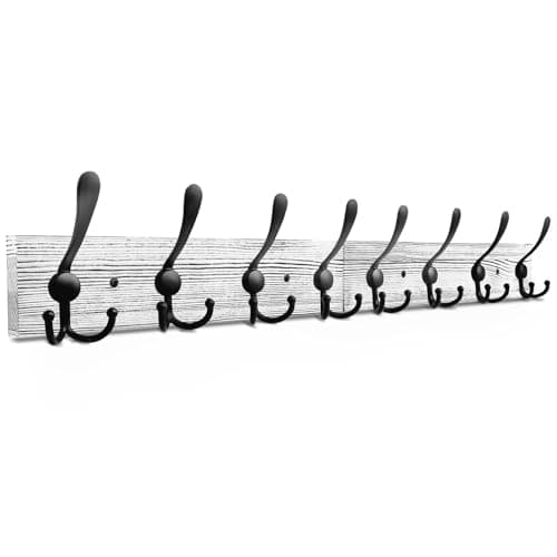 IBosins Brown Rustic Metal Wood Wall Mount Coat Rack (4 Hooks) — White Plate & Black Tri-Hook
