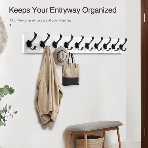 Tatub 38.6" White Wall Mount Coat Rack with 10 Hooks
