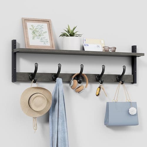 Tatub Rustic 29" Wall Mount Coat Rack with Shelf, Black — Ebony