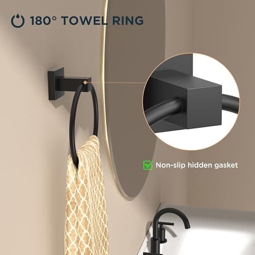 Modern Black Bathroom Hardware Set, Stainless Steel Towel Ring and Toilet Paper Holder for Wall Mount