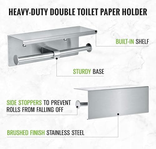 Alpine Rust-Resistant Dual Roll Toilet Paper Holder with Phone Shelf