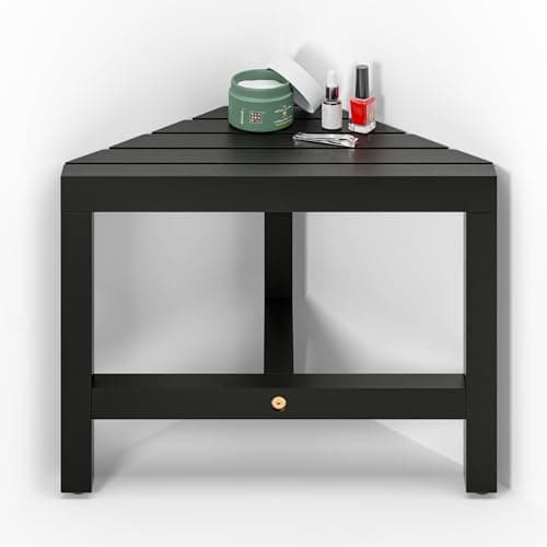 HOLANA Black Acacia 12" Shower Foot Rest - Corner Bench for Shaving