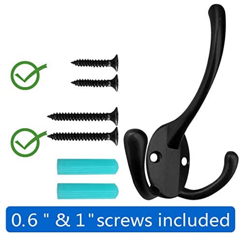 Retro Double Utility Rustic Hooks for Thick Coats and Bags (6 Pack)