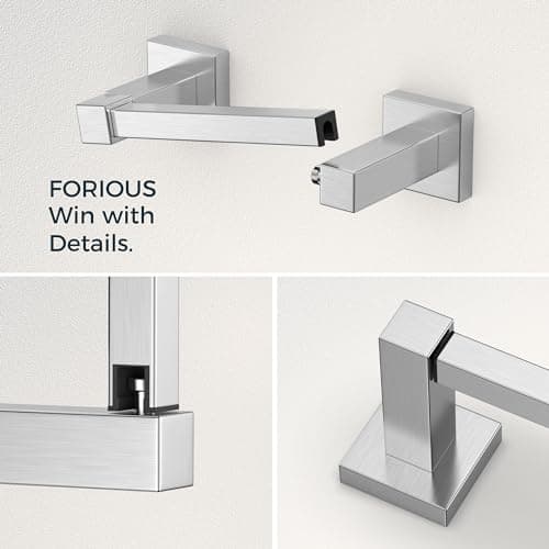 FORIOUS Brushed Nickel Wall-Mount Toilet Paper Holder Set - Stainless Steel Pivoting Holder and Towel Ring for Bathroom
